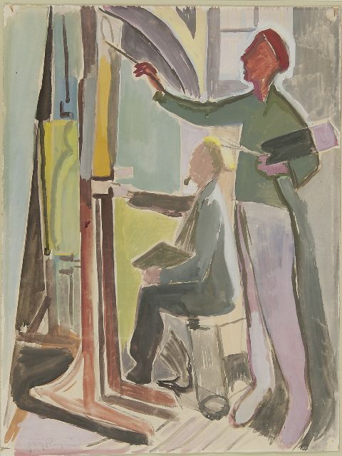 Ruijter J.G.  | The painting lesson, gouache on paper 50.3 x 37.5 cm, signed l.l.