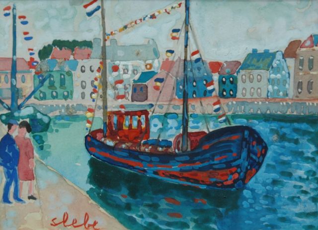 Ferry Slebe | Celebrating the herring catch, watercolour on paper, 12.0 x 16.0 cm, signed l.l.