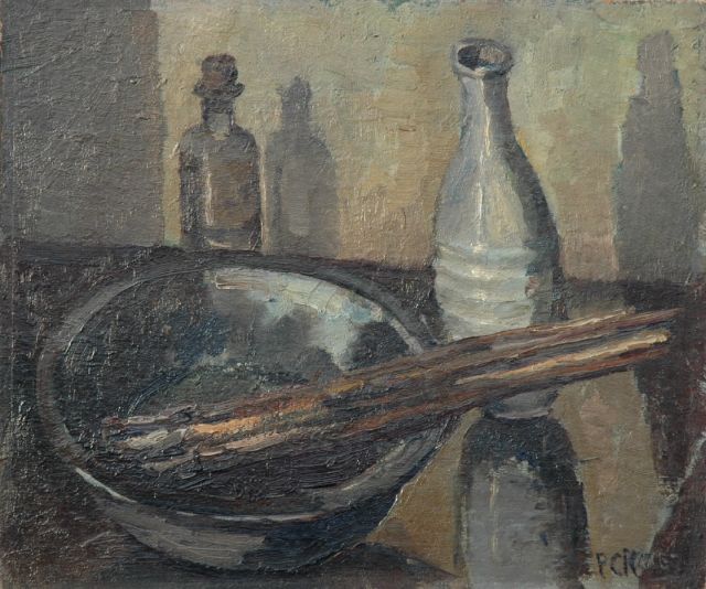 Piet Kloes | Brushes, oil on canvas laid down on panel, 35.1 x 41.5 cm, signed l.r. and dated 1952