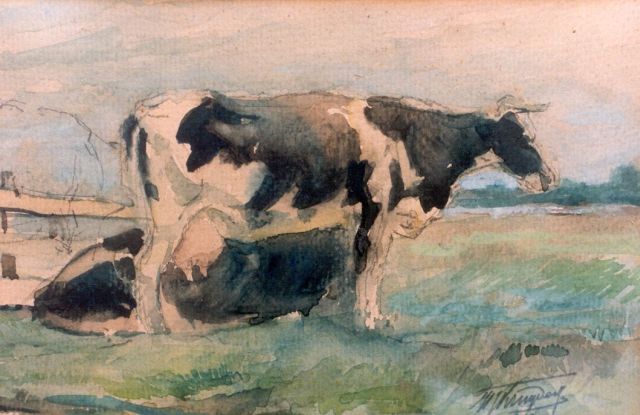 Herman Kruyder | Cows in a meadow, watercolour on paper, 14.0 x 21.0 cm, signed l.r.