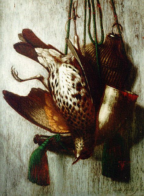 Cocq C. de | A hunting still life, oil on panel 31.6 x 25.1 cm, signed l.r. and dated 1886