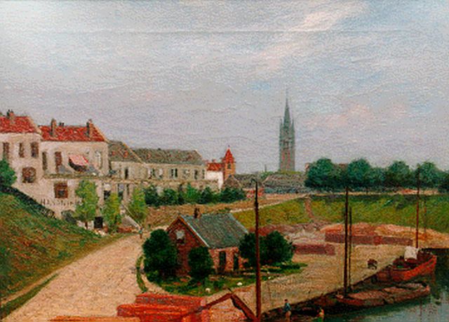 Gerard Koekkoek | Harbour and unloading points in Hilversum, oil on canvas, 42.3 x 55.3 cm, signed l.l.