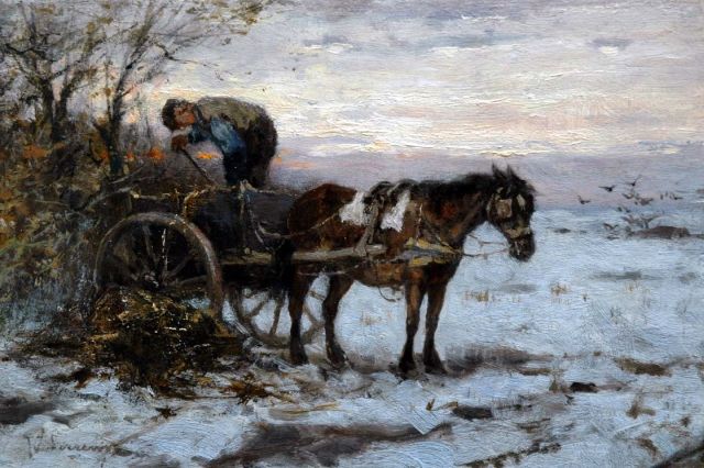 Johan Frederik Cornelis Scherrewitz | Farmer and a muck cart, oil on panel, 16.7 x 24.7 cm, signed l.l.