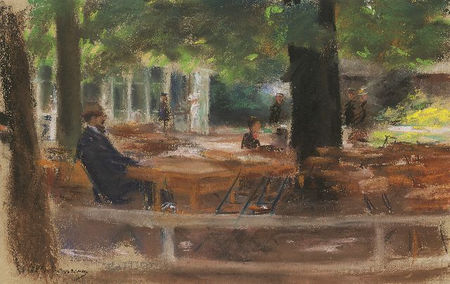 Liebermann M.  | The terrace of Hotel Hamdorff, Laren, pastel on paper 31.3 x 48.5 cm, signed l.l. and painted circa 1903