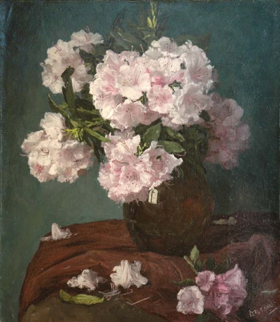 Been D.  | Rhododendron in a blue vase, oil on canvas 75.4 x 65.7 cm, signed l.r.