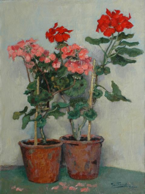 Franken J.H.  | Geranium in flowerpots, oil on canvas 72.6 x 55.5 cm, signed l.r. and on label on stretcher and dated 1915