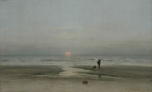 Johannes Josephus Destrée | Sunset at the beach, oil on canvas, 50.5 x 80.9 cm, signed l.r. and dated 1878