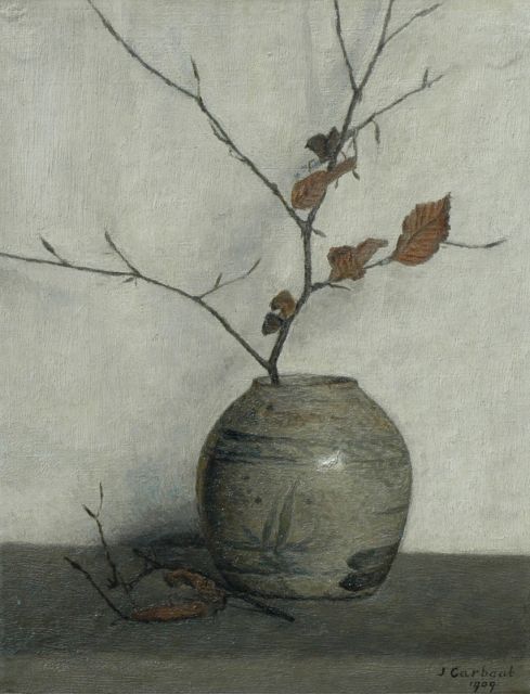 Carbaat J.  | Still life with branch, oil on cardboard 38.0 x 29.0 cm, signed l.r. and dated 1909