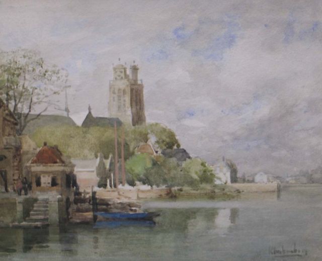 Karel Klinkenberg | A view from the water on Dordrecht, watercolour and gouache on paper, 20.6 x 24.9 cm, signed l.r.