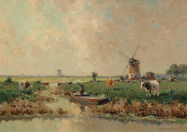 Gerard Delfgaauw | Punting farmer in a polder landscape, oil on canvas, 50.0 x 70.4 cm, signed l.r.