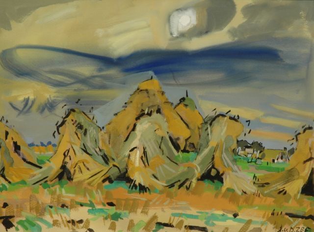 Zee J. van der | Haycocks in a landscape, gouache on paper 56.7 x 75.5 cm, signed l.r. and dated '52