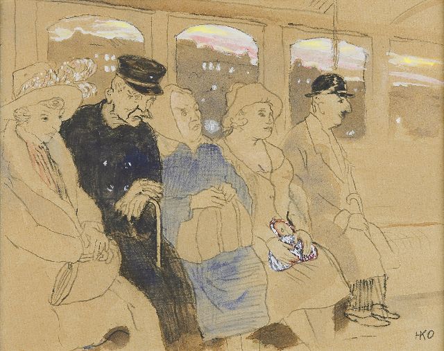 Kamerlingh Onnes H.H.  | In the metro, pencil, coloured pencil, watercolour and gouache on paper 26.0 x 32.0 cm, signed l.r. with monogram and in full on the reverse