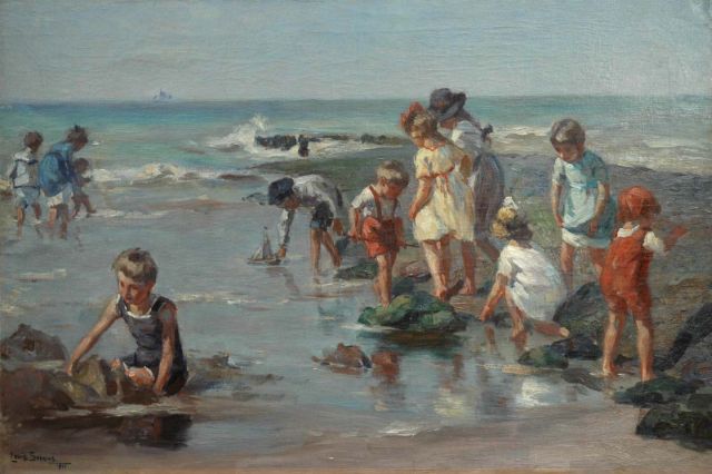 Louis Soonius | Children playing on the beach, oil on canvas, 60.0 x 91.0 cm, signed l.l. and dated 1921