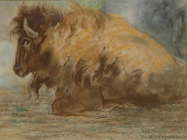 Vaarzon Morel W.F.A.I.  | A bison, pastel on paper 22.7 x 30.0 cm, signed l.r.