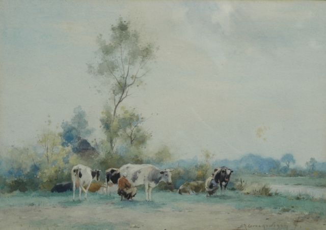 Adriaan Groenewegen | Milking time, watercolour on paper, 30.5 x 22.0 cm, signed l.r.