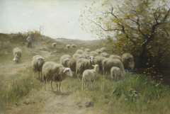 Meulen F.P. ter - Shepherd with flock, oil on canvas 63.9 x 94.6 cm, signed l.l.