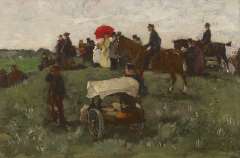 Akkeringa J.E.H. - At the horseraces on Clingendael, oil on panel 16.5 x 25 cm, signed l.r and painted ca. 1898