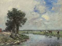 Jongkind J.B. - Near the river, probably de Dinkel near Lattrop, oil on canvas 24.6 x 32.5 cm, signed l.r. and dated 1868