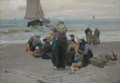 Blommers B.J. - The fishing fleet setting out for sea, oil on panel 20.7 x 30.1 cm, signed l.l.