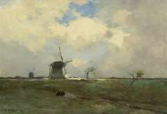 Weissenbruch H.J. - Windmills in a polder landscape, oil on canvas 57.2 x 83.3 cm, signed l.l.