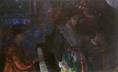 Kamerlingh Onnes H.H. - The artist’s sisters making music, oil on canvas 100.3 x 160.4 cm, signed l.r. and executed ca. 1916-1918
