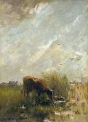 Maris W. - Watering cattle, oil on canvas 35.5 x 25.8 cm, signed l.l.
