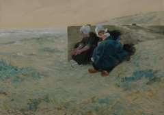 Bartels H. von - Two women and a child waiting in the dunes, gouache on paper 29.7 x 40.6 cm, signed l.r. and dated 'München 1893'