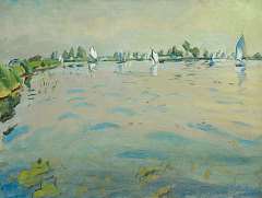 Zee J. van der - A sunny day on the Paterswolde lake, Groningen, oil on canvas 60 x 80.1 cm, signed l.r. and on the reverse and dated '41 l.r. and on the reverse