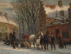Springer C. - A snowy town view in Elburg, oil on panel 19.6 x 25.2 cm, signed l.r. and dated '79