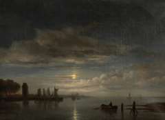 Immerzeel C. - Moored sailing vessels by moonlight, oil on canvas 46.8 x 62.4 cm, signed l.l.