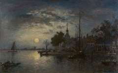 Jongkind J.B. - Clair de Lune, Dordrecht, oil on canvas 40.3 x 65.6 cm, signed l.r. and dated 1872