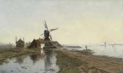 Gabriel P.J.C. - The mill path near Kortenhoef, with windmill De Lelie, oil on panel 49.7 x 82.2 cm, signed l.l.
