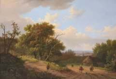 Koekkoek I M.A. - A wooded landscape with a sheperd and his flock, oil on panel 24.5 x 34.9 cm, signed l.r. and dated 1851