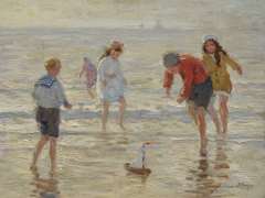 Viegers B.P. - Children playing on the beach, oil on canvas 36.6 x 46.6 cm, signed l.r.