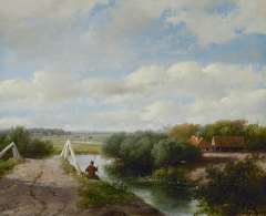 Schelfhout A. - A summer landscape with an angler near Haarlem, oil on canvas 46.6 x 70.2 cm, signed l.l. and dated ´59