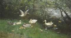 Maris W. - Ducks by a pond, oil on canvas 53.8 x 97.5 cm, signed l.l.