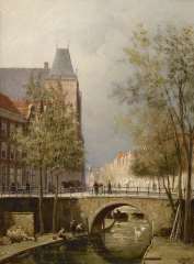 Dommelshuizen C.C. - View of the Oudegracht with Oudaen, Utrecht,, oil on canvas 28.3 x 21.3 cm, signed l.r. with initials and dated '94
