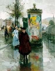 Voorden A.W. van - Figures on the Vierleeuwenbrug, Rotterdam, oil on panel 56.9 x 45.6 cm, signed l.r. and dated 1918