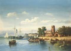 Verveer S.L. - The Merwede at Woudrichem with a paddle-boat and a ferry, oil on canvas 76 x 102.3 cm, signed l.r. and dated ´51