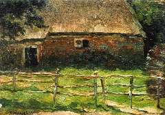 Mondriaan P.C. - A farm behind a fence, oil on canvas laid down on panel 20.5 x 29.1 cm, signed l.l. and to be dated 1897-1900 poss. 1904
