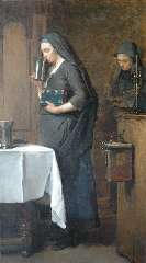 Bisschop Ch. - A moment of piety, Hinlopen, oil on canvas 103.4 x 58.8 cm, signed u.l. and painted circa 1880