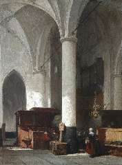 Bosboom J. - Interior of the Dutch protestant church in Hattem, oil on panel 38 x 28.6 cm, signed l.l.
