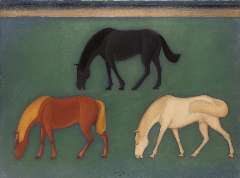 Hell J.G.D. van - Three grazing horses, oil on canvas 60.5 x 80.5 cm, signed l.c. and dated 1926