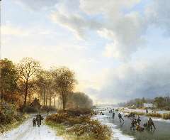 Koekkoek B.C. - Skaters at sunset, oil on panel 34.8 x 42.2 cm, signed l.l. and dated 1835