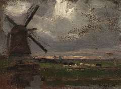 Mondriaan P.C. - The ‘Broekzijdse Molen’ along the Gein, oil on canvas laid down on panel 34.6 x 46.3 cm, signed l.r. and painted ca. 1905