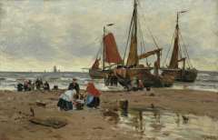 Bartsch W. - Fisherboats and fishermen on the beach, Katwijk, oil on canvas 34.3 x 49.1 cm, signed l.r.