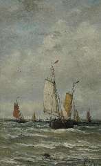 Mesdag H.W. - Fishing boats at sea, oil on canvas 78.2 x 48.2 cm, signed l.r. and dated 1899
