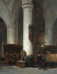 Bosboom J. - Interior of The Hervormde Kerk of Hattem, oil on panel 17.6 x 13.4 cm, signed l.c.