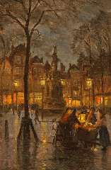 Richters M.J. - The Nieuwe Markt in Rotterdam, by night, oil on panel 32.5 x 21.4 cm, signed l.l. and and painted between 1910-1915