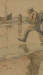 Sluiter J.W. - Photographers on the beach of Katwijk, chalk on paper 32.7 x 19.7 cm, signed l.l.